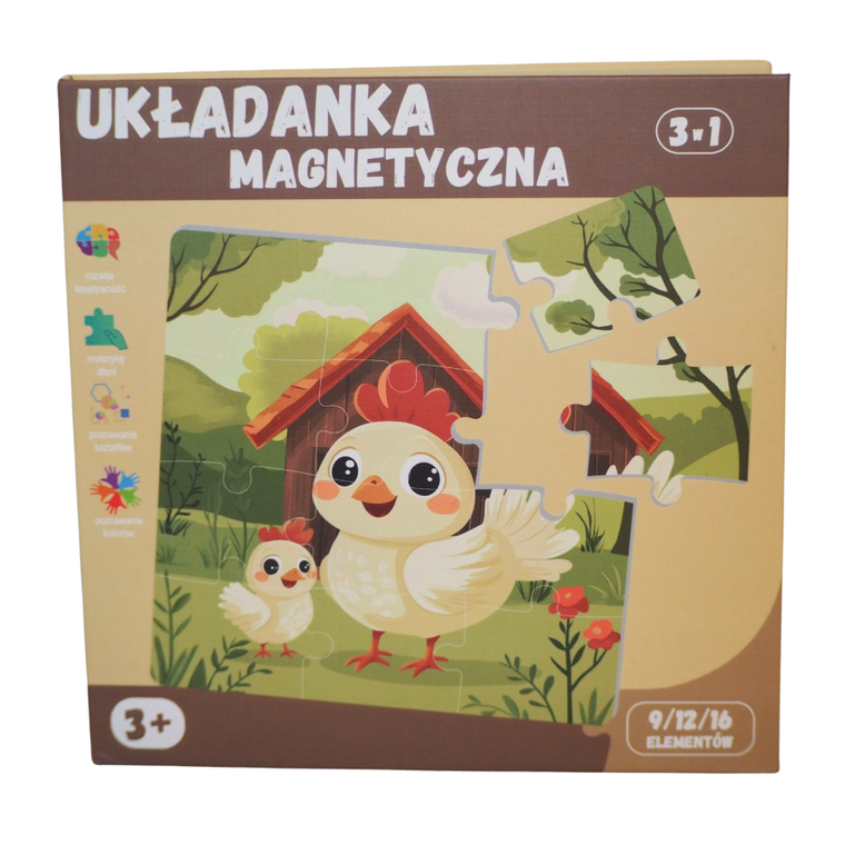 QBI, Zwierzęta na farmie, puzzle magnetyczne, 9+12+16 elementów
