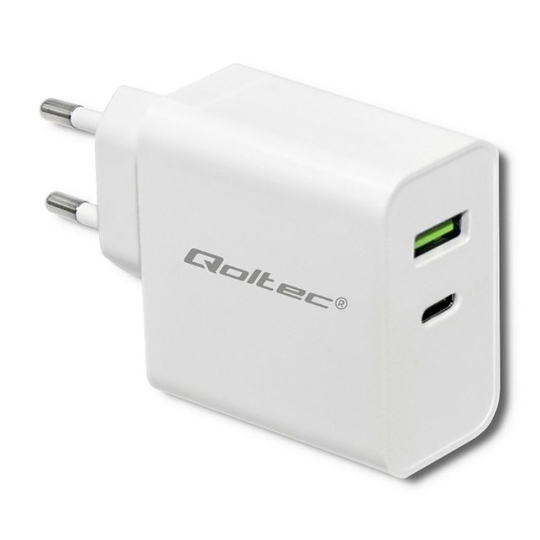 Qoltec, ładowarka sieciowa, 42W, 5-20V, 2.4-3a, USB Typ C, Pd, USB, biała