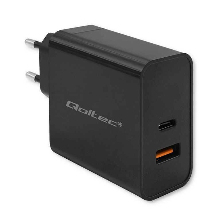 Qoltec, Super Quick PD, ładowarka, 1XUSB-C, 1XUSB, 90W, 5-20V, 2.4-4.35A, czarna
