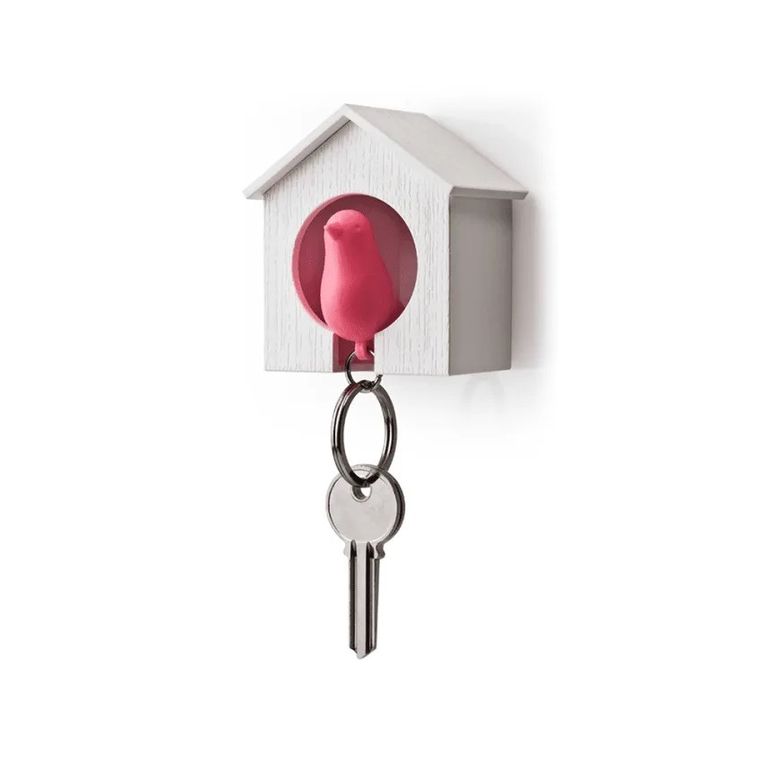 Qualy, Budka, wieszak na klucze, biało-różowy, 10091-WH-PK