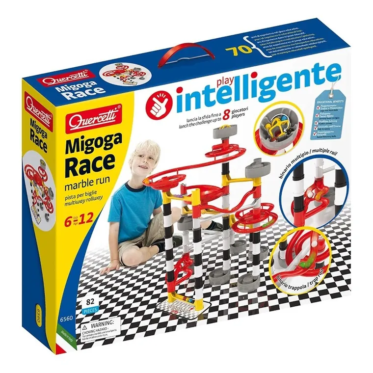Quercetti, Migoga Race, Marble Run, tor kulkowy, zestaw konstrukcyjny, 82 elementy