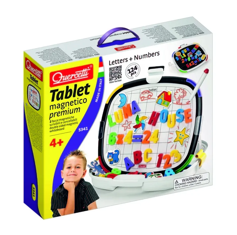 Quercetti, Tablica magnetyczna dwustronna Premium, zestaw edukacyjny, 124 elementy