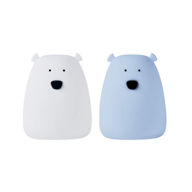 Rabbit & Friends, Miś mały, zestaw lampek silikonowych, biały i arktyczny błękit