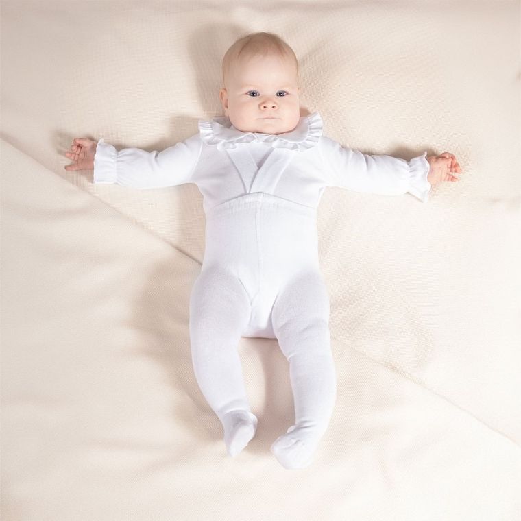 Rajstopy dziecięce z szelkami, bambusowe, białe, Nicol