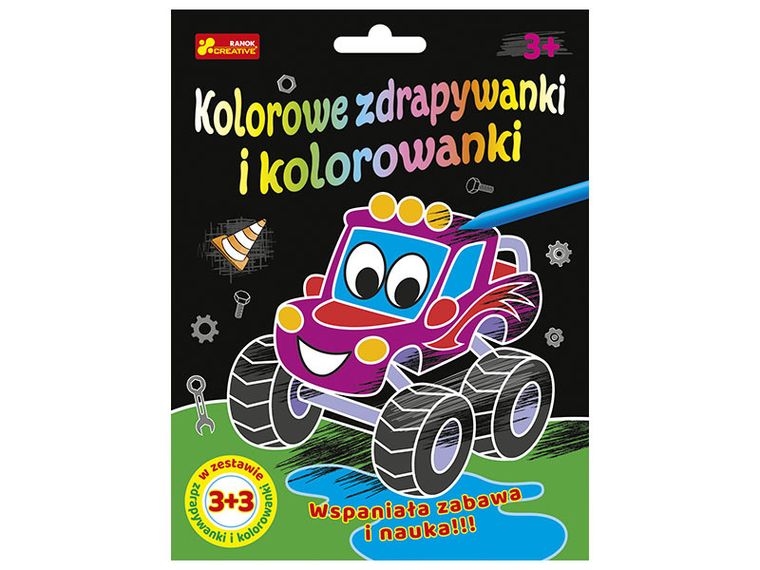 Ranok-creative, kolorowe zdrapywanki i kolorowanki, Autka i Dinuś
