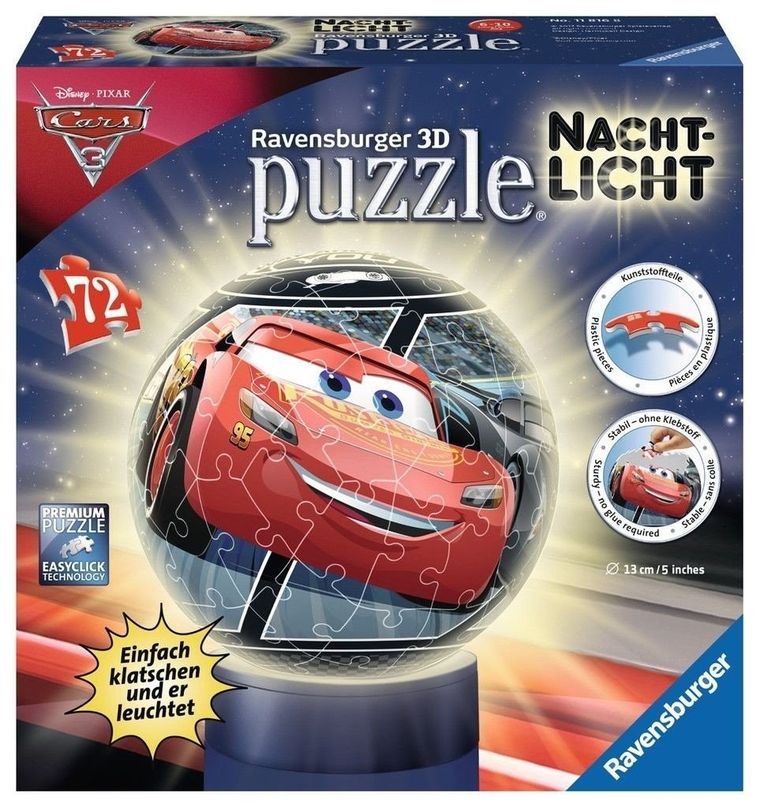 Ravensburger, Auta 3, puzzle 3D, lampka, 72 elementy