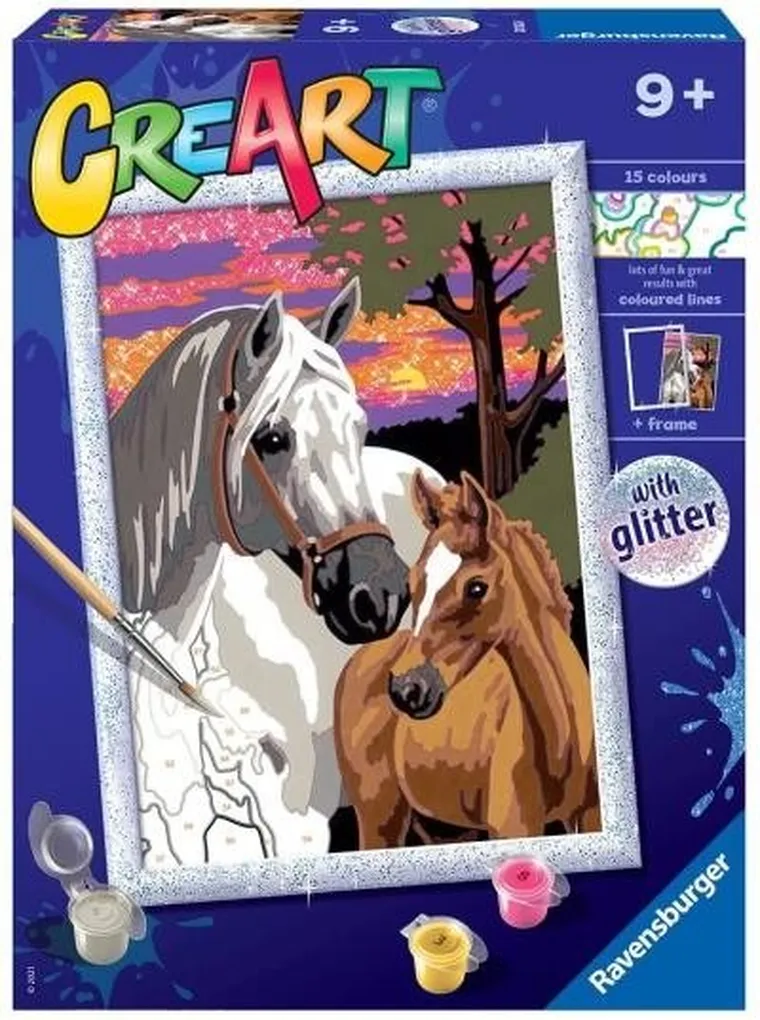 Ravensburger, CreArt, Konie i zachód słońca, malowanie po numerach