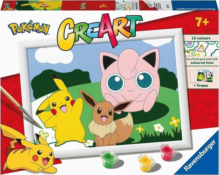 Ravensburger, CreArt, malowanie po numerach, Pokemon, zestaw kreatywny