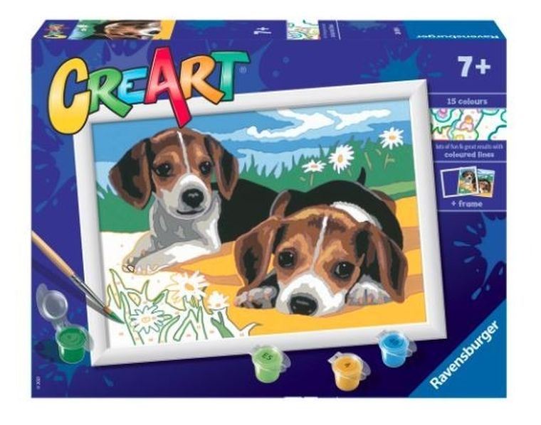 Ravensburger, CreArt, malowanie po numerach, Szczeniaczki Jack Russel