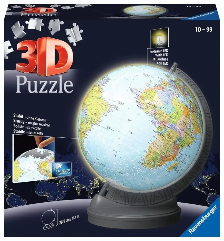 Ravensburger, Globus, puzzle 3D, lampka, 540 elementów