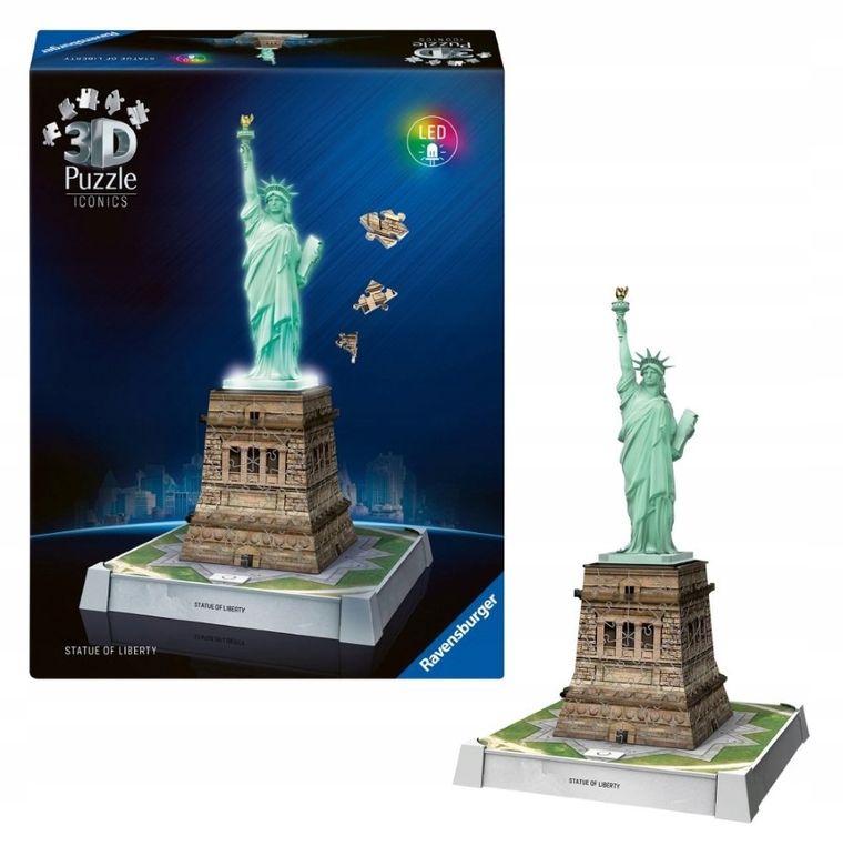 Ravensburger, Iconics, Statua Wolności, puzzle 3D LED, 128 elementów