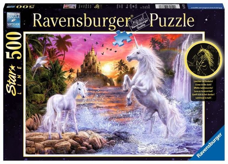 Ravensburger, Jednorożce nad rzeką, puzzle 2D Świecące w ciemności, 500 elementów