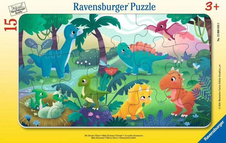 Ravensburger, Mali dinozaurowi przyjaciele, puzzle w ramce, 15 elementów