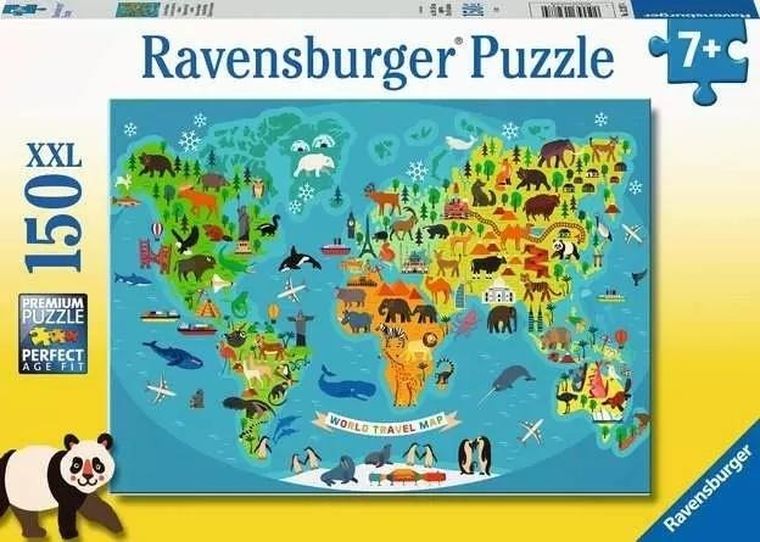 Ravensburger, Mapa świata dzikich zwierząt, puzzle XXL, 150 elementów