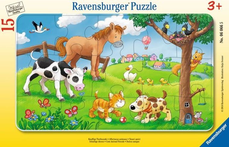 Ravensburger, Miłośnicy słodkich zwierząt, puzzle w ramce, 15 elementów