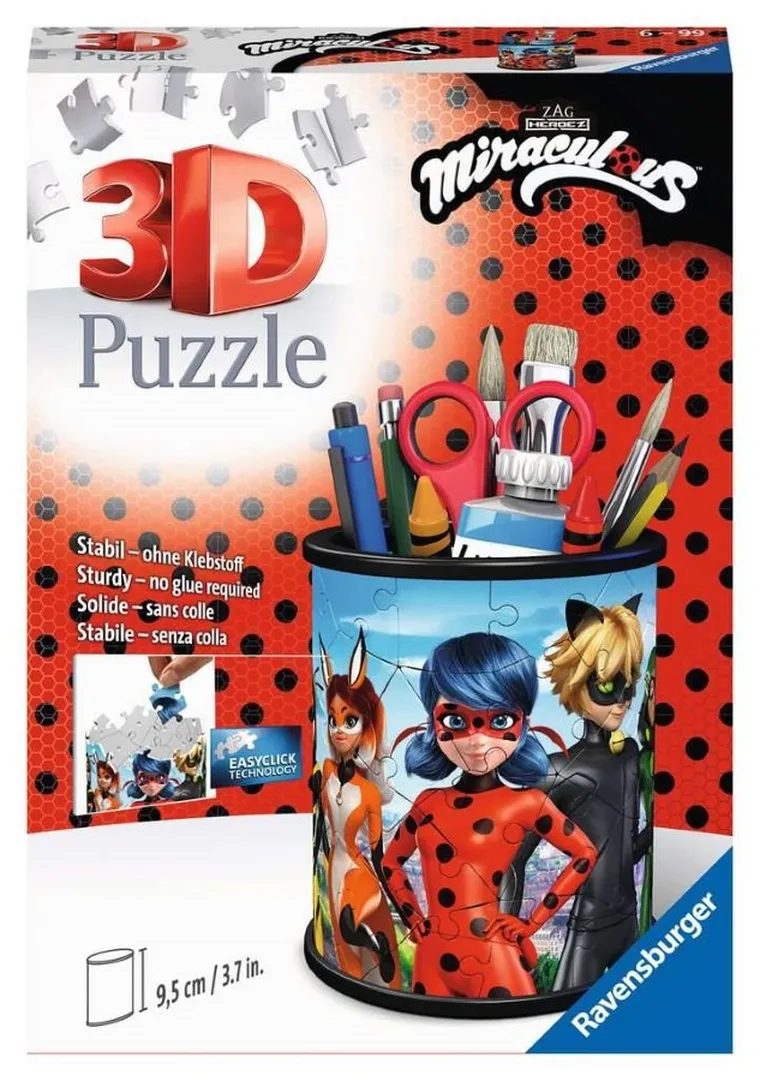 Ravensburger, Miraculous: Biedronka i Czarny Kot, przybornik, puzzle 3D, 54 elementy