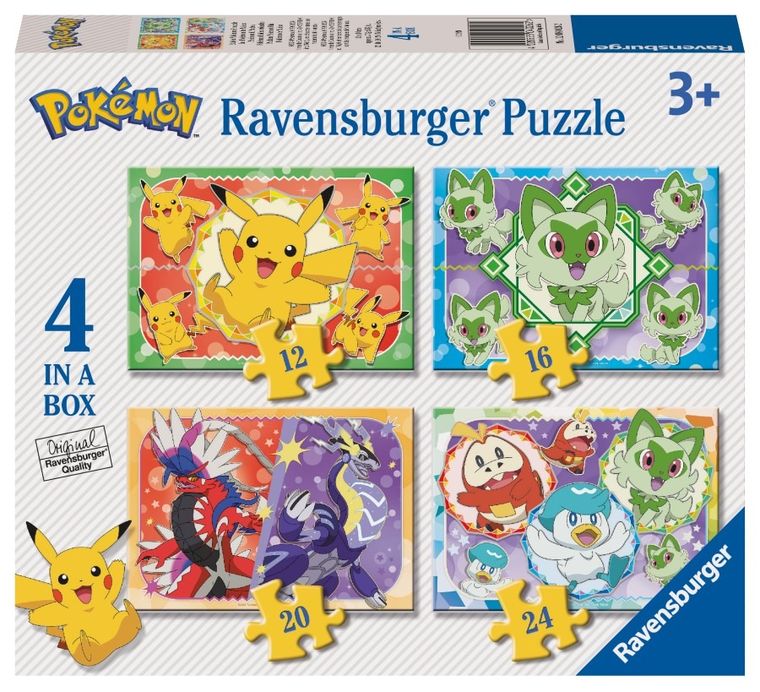 Ravensburger, Pokemon, puzzle 4w1, 12+16+20+24 elementy