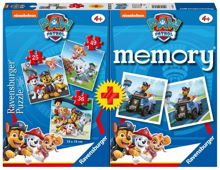 Ravensburger, Psi Patrol, puzzle 3w1, 110 elementów + memory
