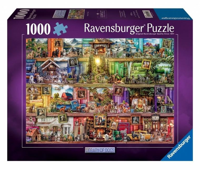 Ravensburger, Psy w bibliotece, puzzle, 1000 elementów