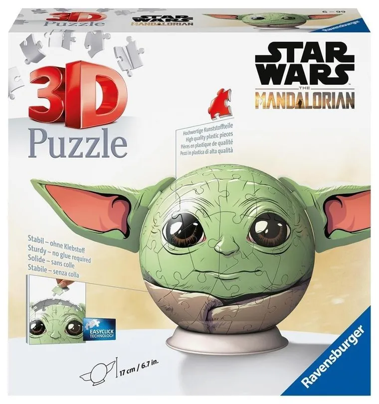 Ravensburger, Star Wars, Grogu, Kula, puzzle 3D, 72 elementy