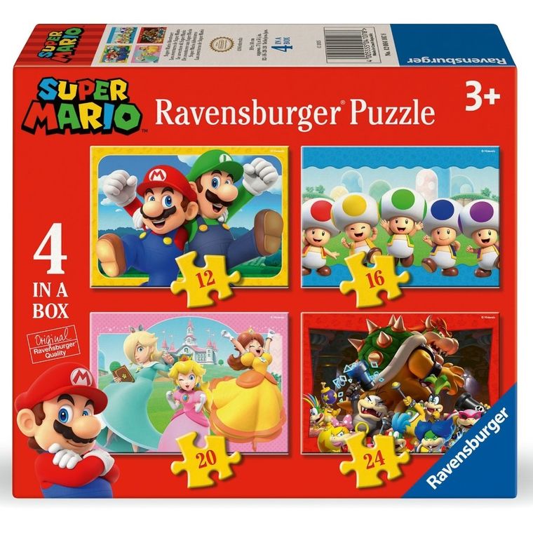 Ravensburger, Super Mario, puzzle 4w1, 12+16+20+24 elementy
