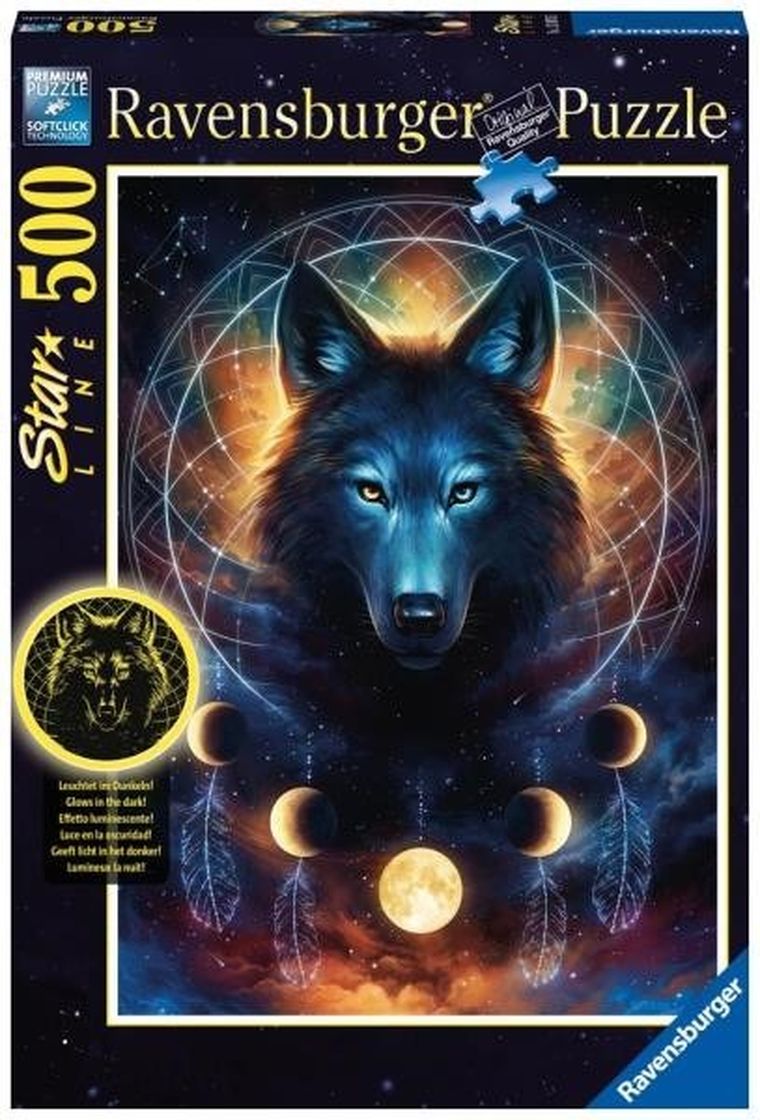 Ravensburger, Świecące w ciemności: Wilk i księżyce, puzzle, 500 elementów