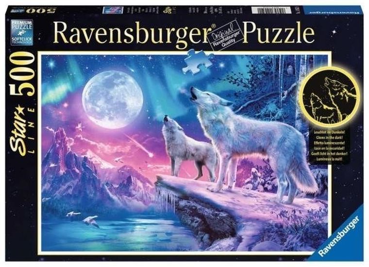 Ravensburger, Wilki w zorzy polarnej, puzzle świecące w ciemności, 500 elementów