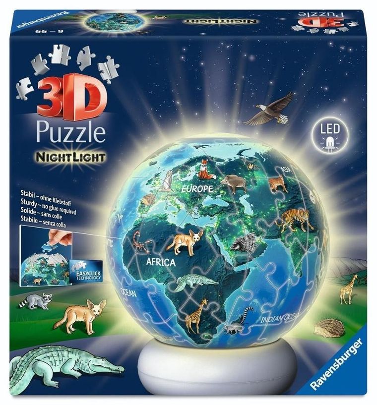 Ravensburger, Ziemia nocą, globus, puzzle 3D, lampka, 72 elementy