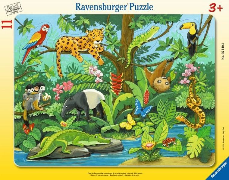 Ravensburger, Zwierzęta lasu deszczowego, puzzle, co tu pasuje, 11 elementów