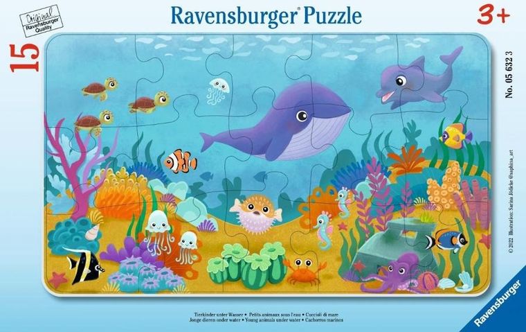 Ravensburger, Zwierzęta pod wodą, puzzle w ramce, 15 elementów