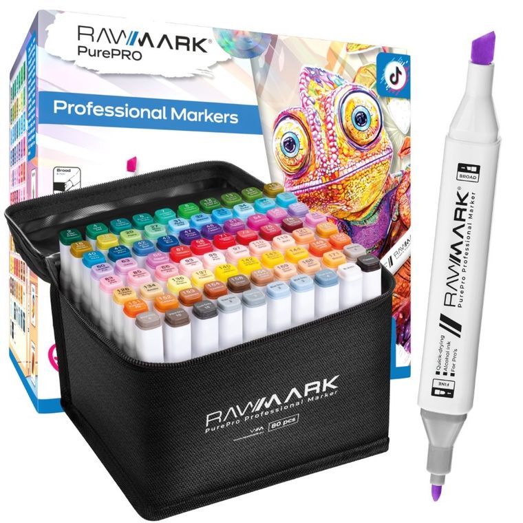 Rawmark, PurePro, promarkery + etui ze stelażem, 80 kolorów