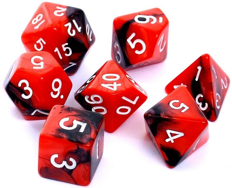 Rebel, komplet kości RPG, dwukolorowe, czerwono-czarne