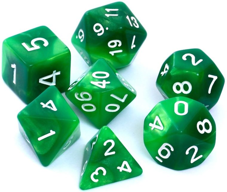Rebel, komplet kości RPG, dwukolorowe, zielono-żółte