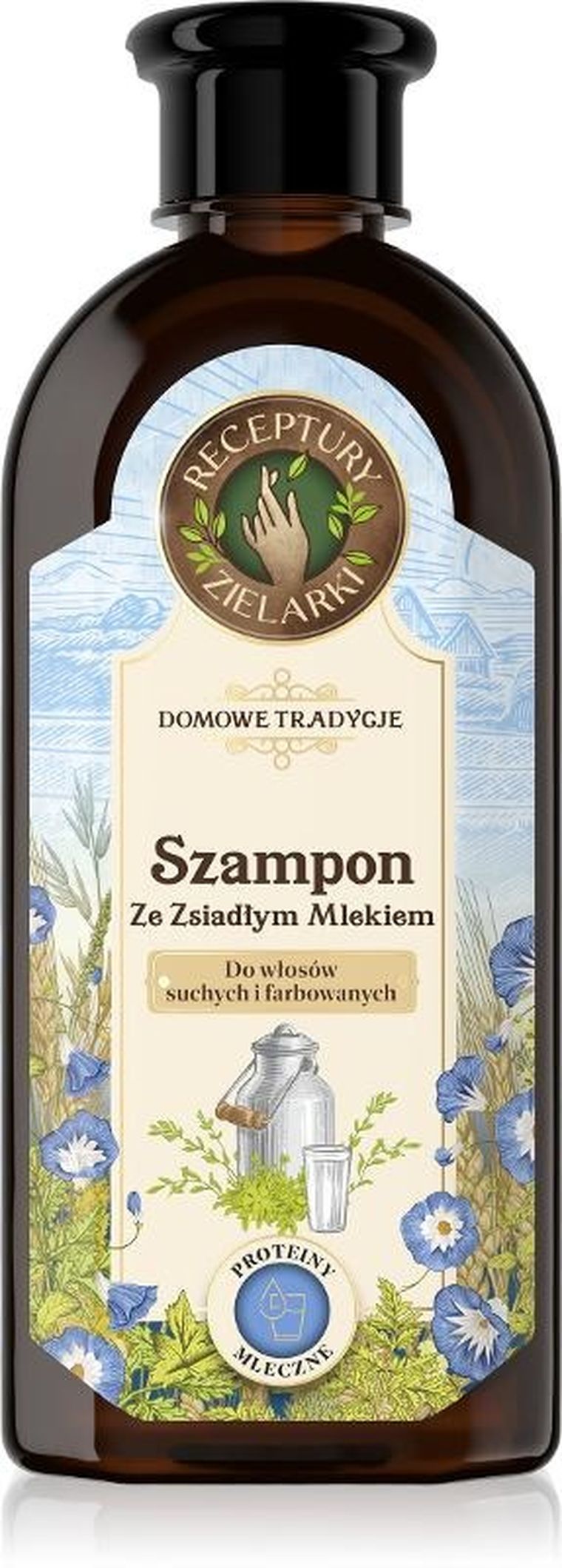 Receptury Zielarki, Domowe tradycje, szampon ze zsiadłym mlekiem do włosów suchych i farbowanych, 350 ml