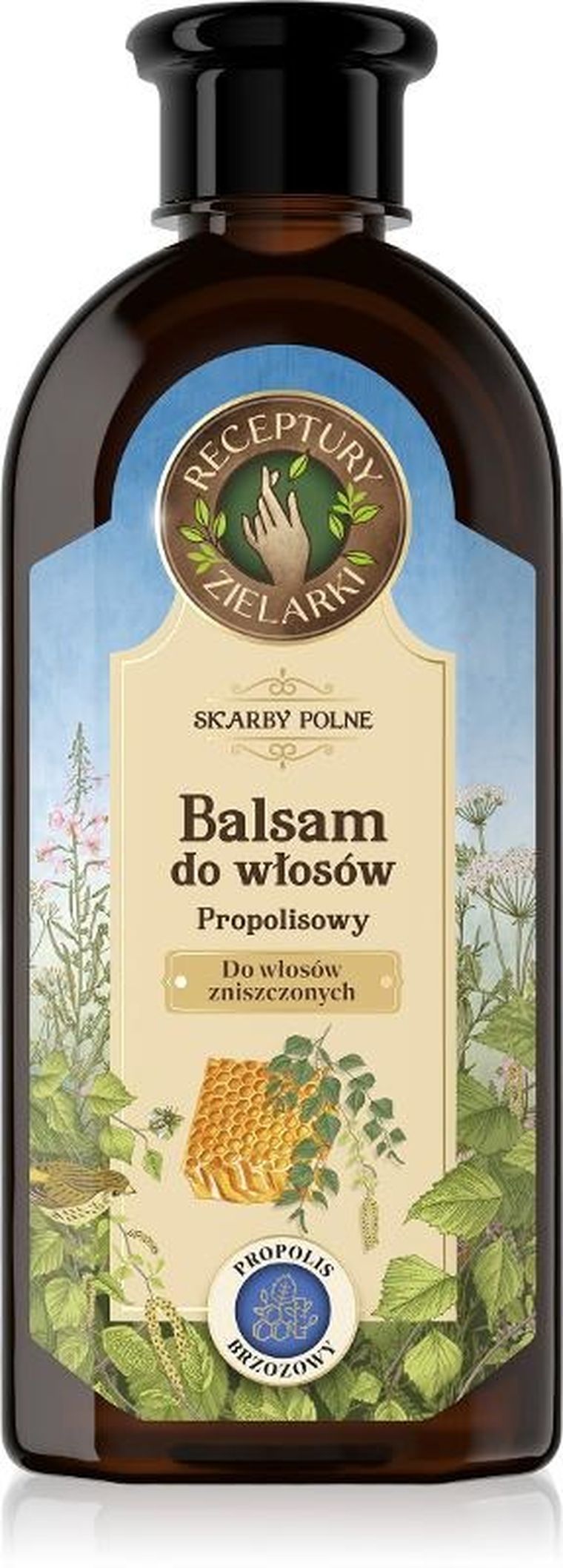 Receptury Zielarki, Skarby polne, balsam z propolisem brzozowym do włosów zniszczonych, 350 ml