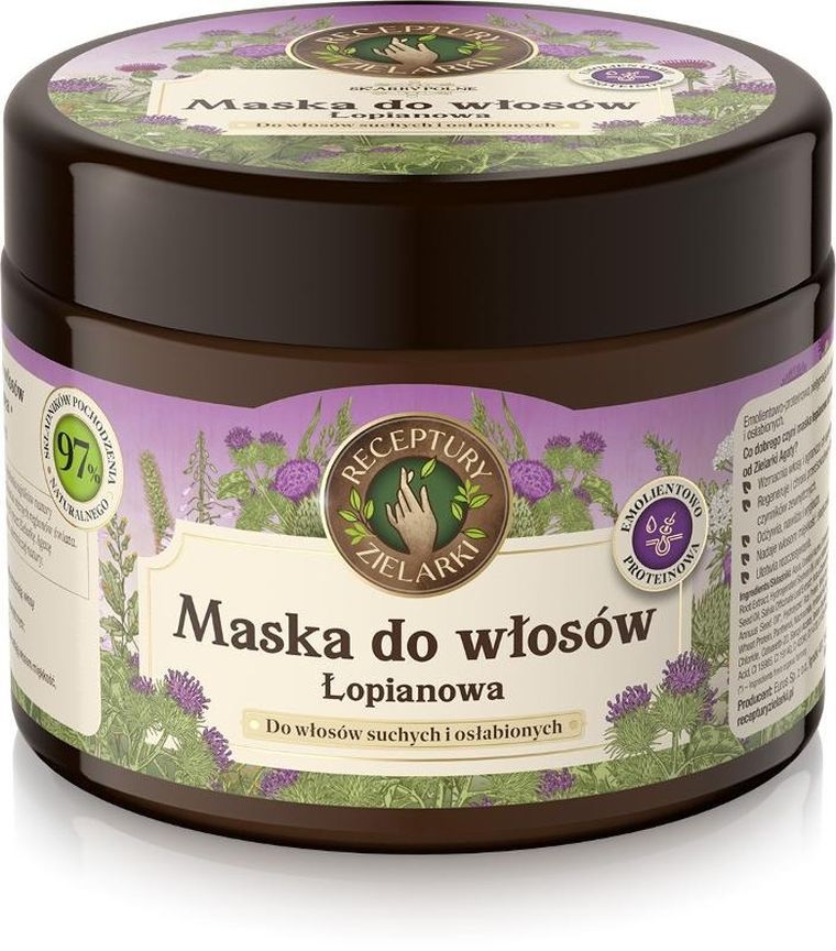 Receptury Zielarki, Skarby polne, maska łopianowa do włosów suchych i osłabionych, 300 ml