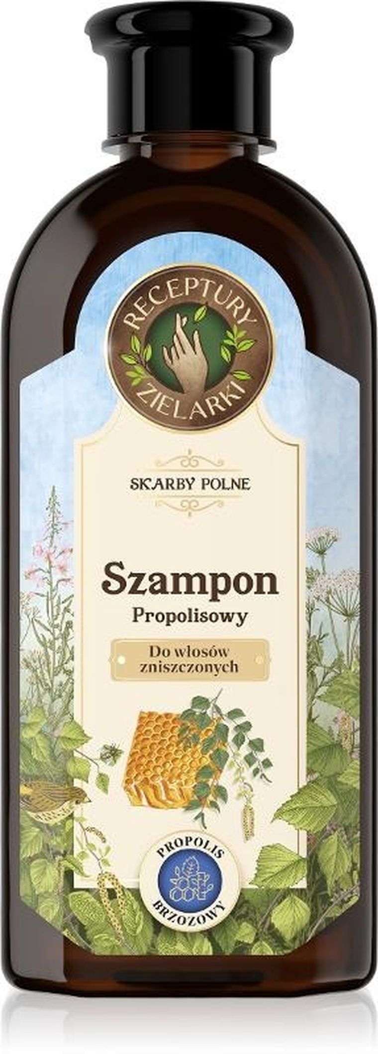 Receptury Zielarki, Skarby polne, szampon z propolisem brzozowym do włosów zniszczonych, 350 ml