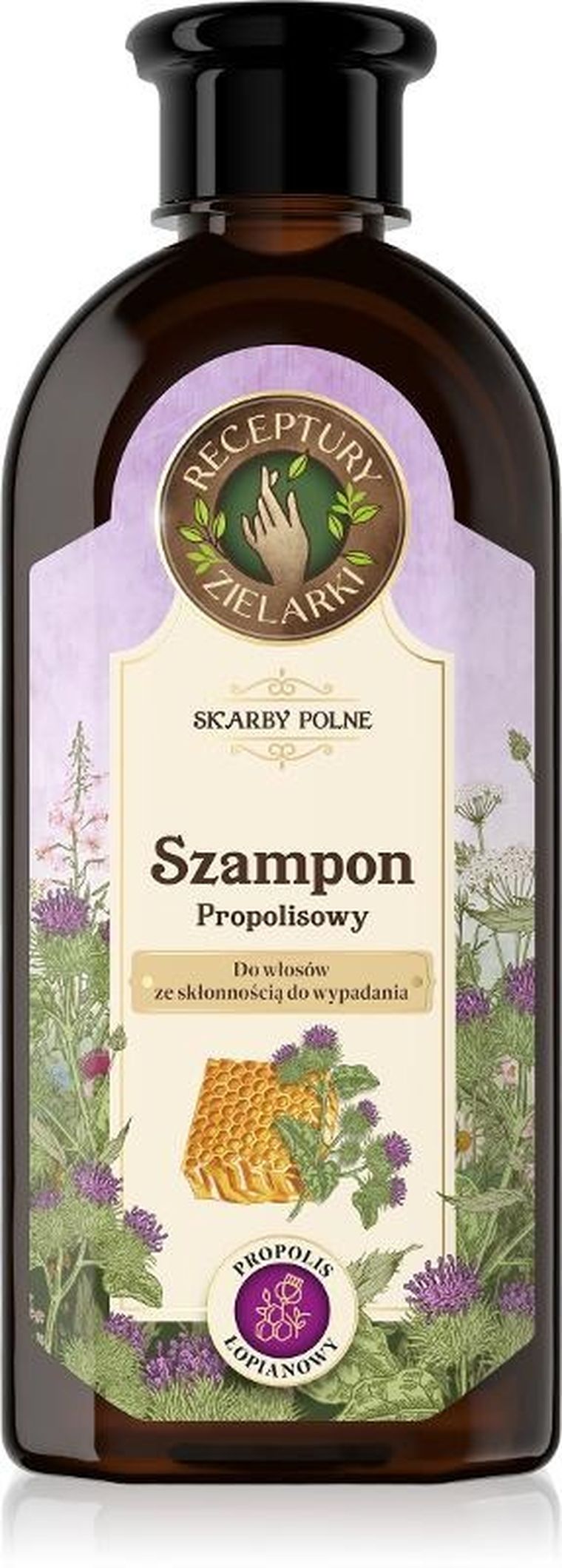 Receptury Zielarki, Skarby polne, szampon z propolisem łopianowym do włosów wypadających, 350 ml