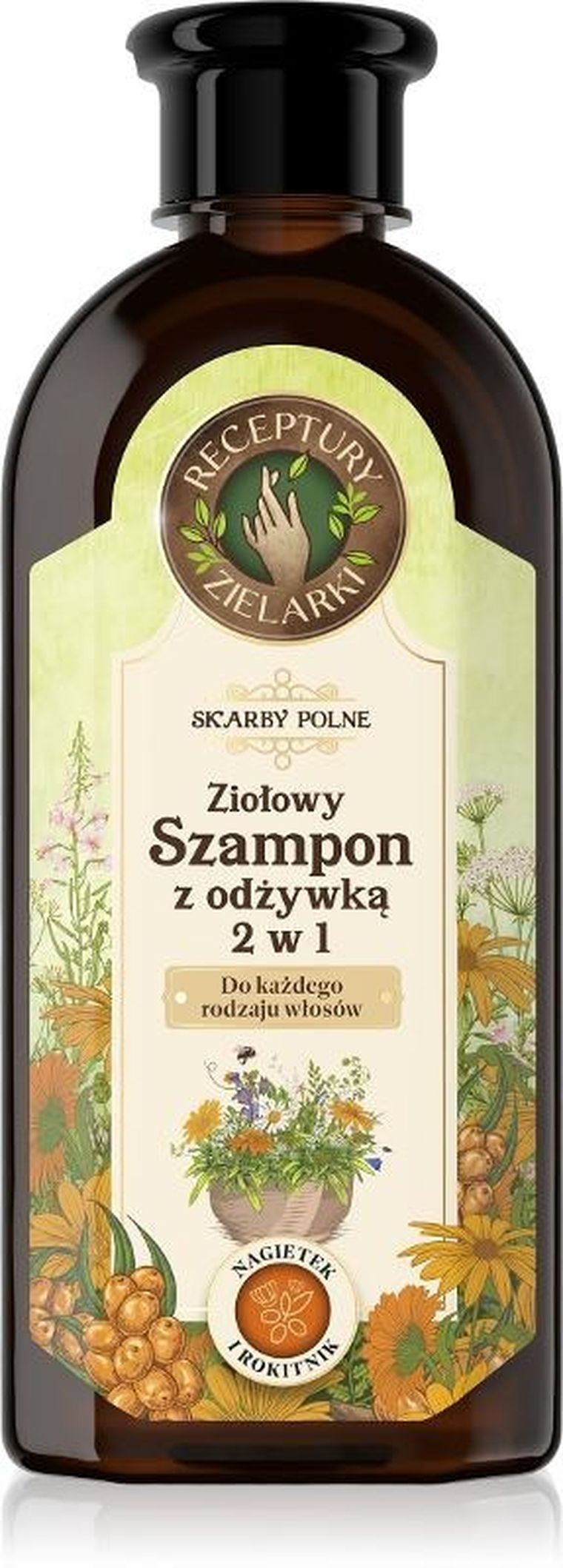Receptury Zielarki, Skarby polne, ziołowy szampon z odżywką 2w1, do każdego rodzaju włosów, 350 ml