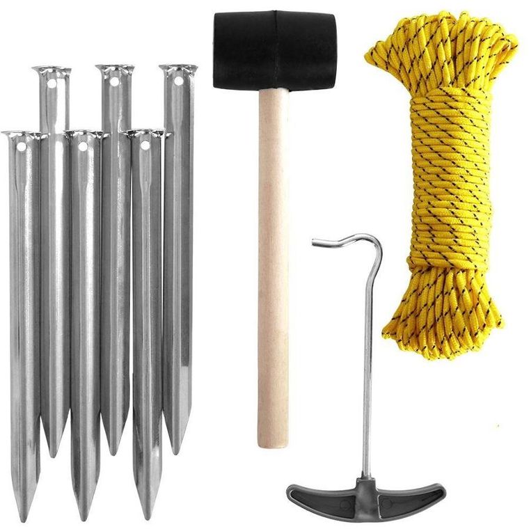 RedCliffs, kempingowy zestaw akcesoriów, śledzie, młotek, linka, hak, 9 elementów