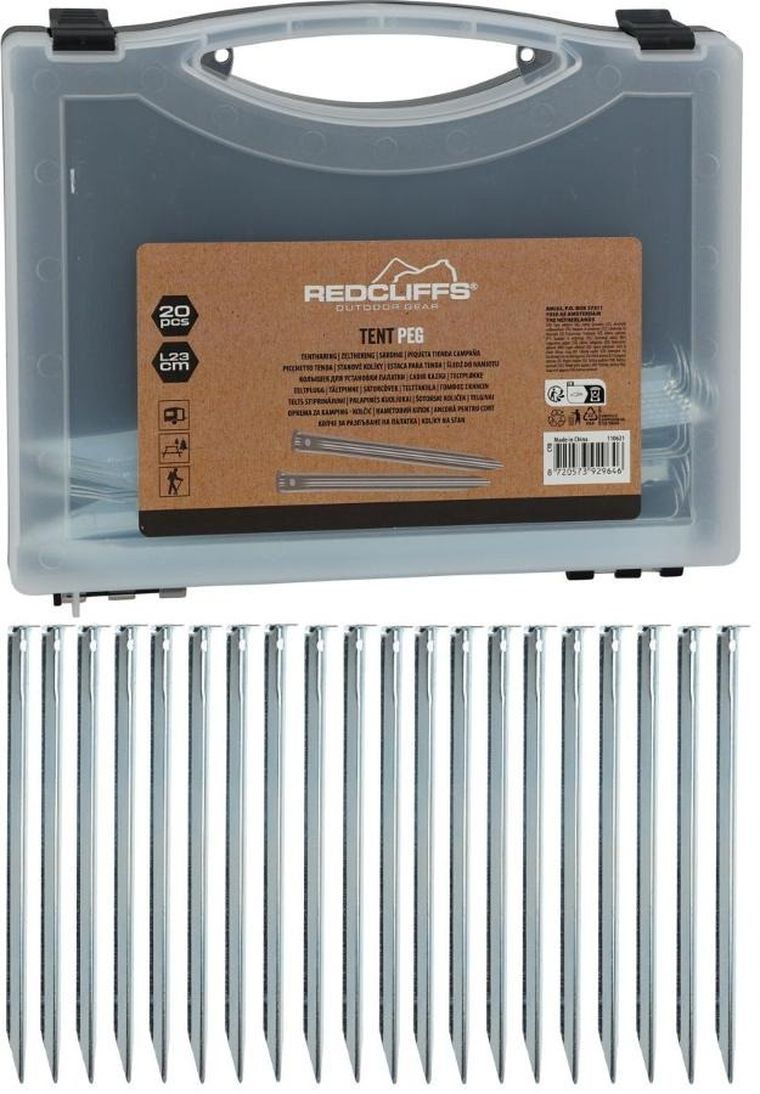 RedCliffs, śledzie do namiotu w walizce, metalowe, 23 cm, 20 szt.