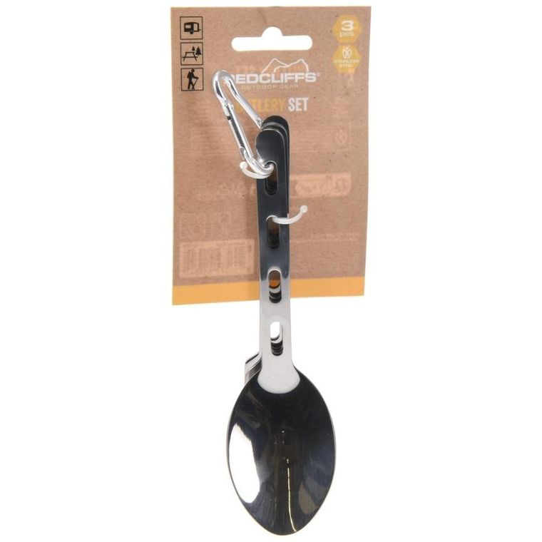 RedCliffs, sztućce turystyczne z karabińczykiem stalowe, 3 elementy