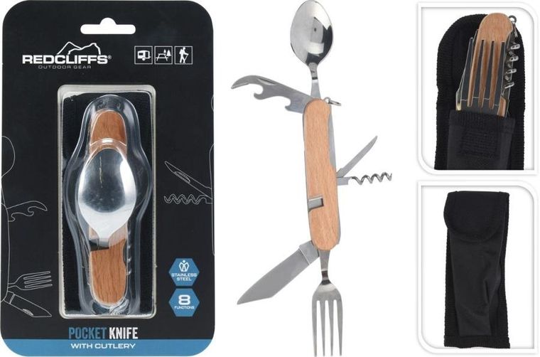 Redcliffs, zestaw survivalowy, turystyczny, scyzoryk, 8w1, drewniany