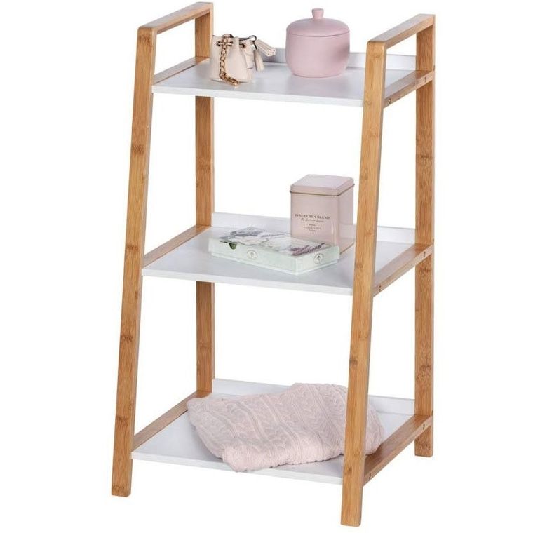 Regał trzypoziomowy, Finja, biały z elementami bambusa