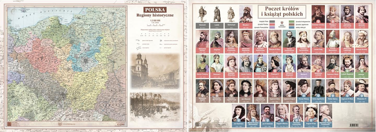 Regiony Historyczne Polski. Mapa dwustronna