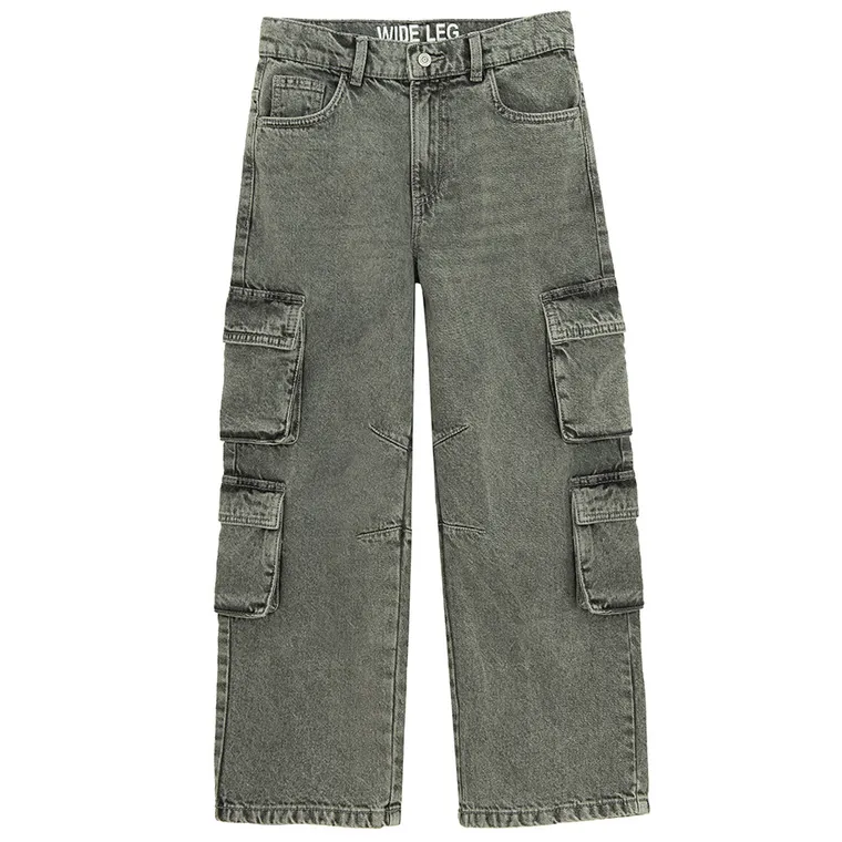 Regulowane szare jeansy wide leg cargo Cool Club