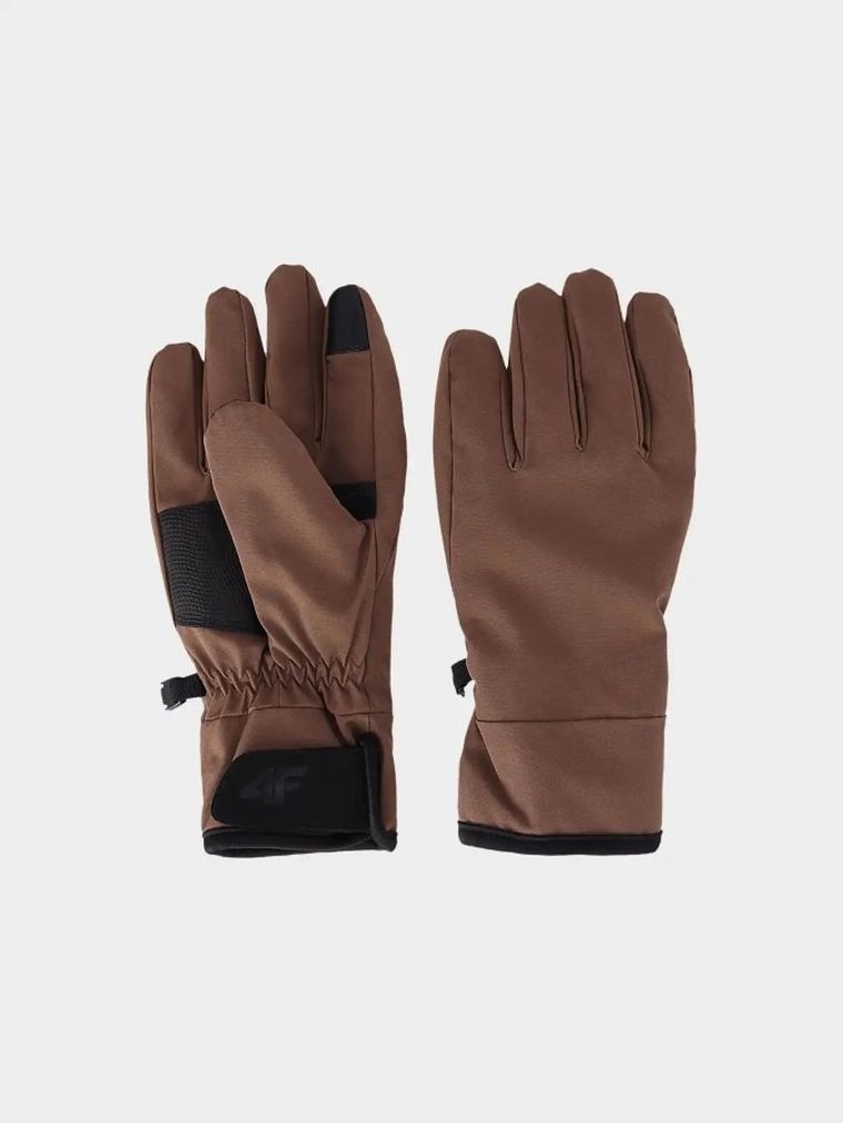 Rękawiczki damskie, brązowe, do ekranów dotykowych, 4F