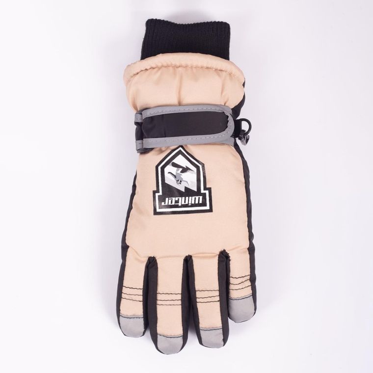 Rękawiczki narciarskie chłopięce, beżowe, Yoclub