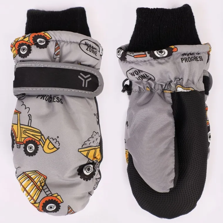 Rękawiczki narciarskie chłopięce, szare, Yoclub