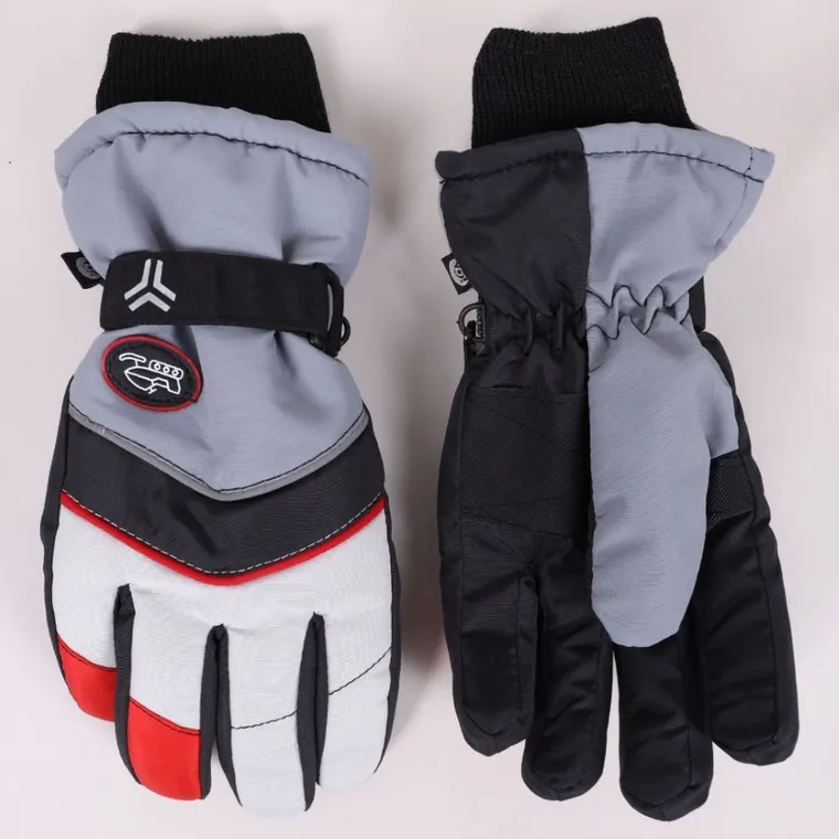 Rękawiczki narciarskie chłopięce, szare, Yoclub